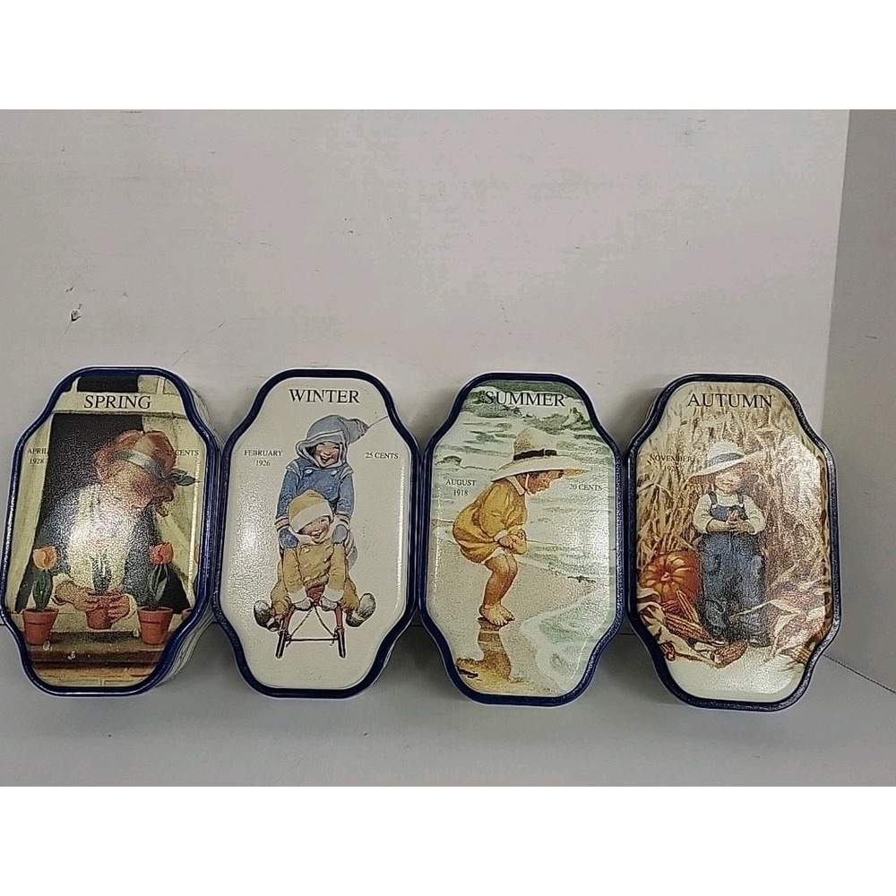 Vintage Good Housekeeping Set 4 Seasons Metal Tins Spring‎ Summer Autumn Winter